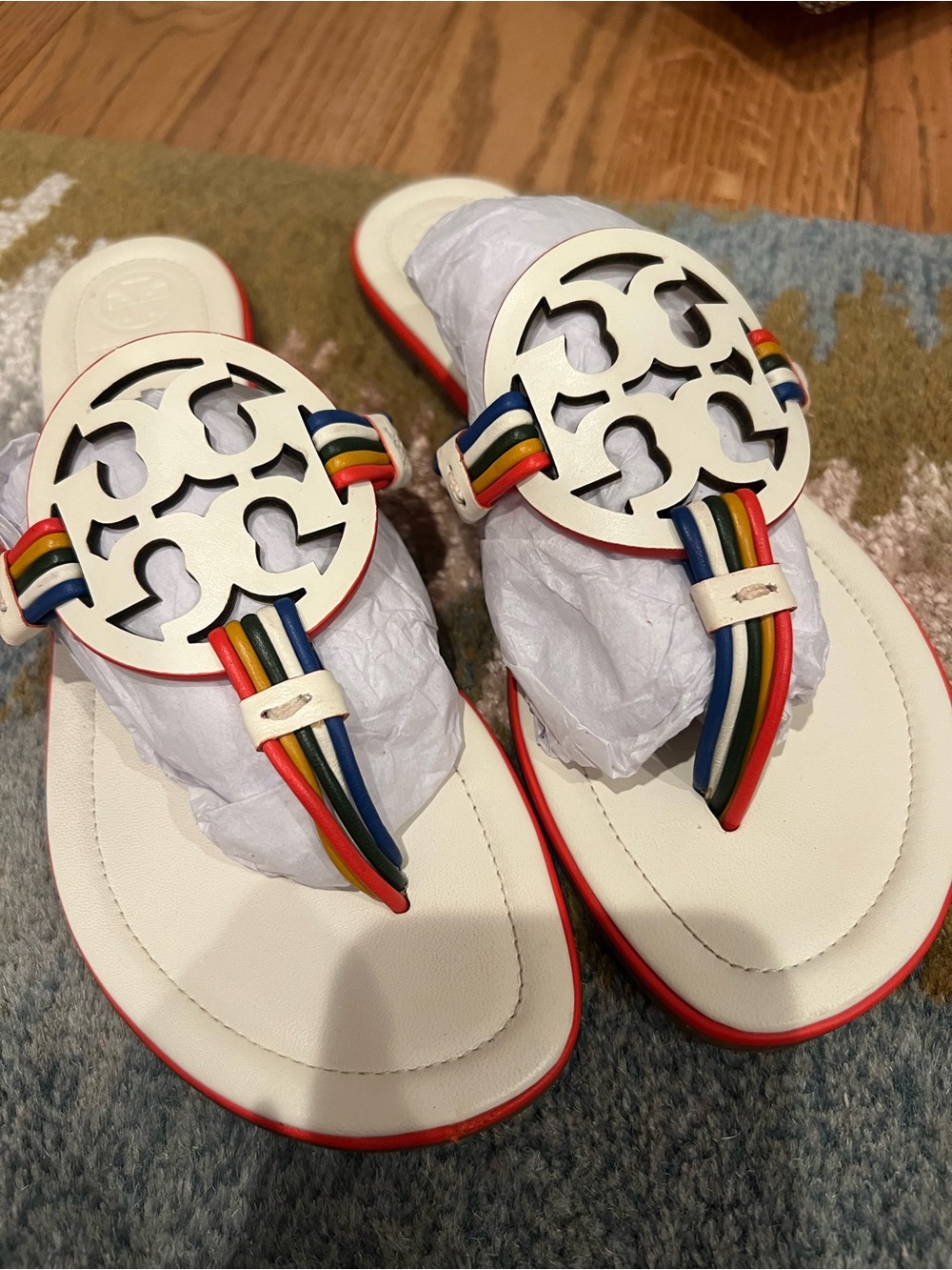 Tory Burch Rainbow Leather Miller Sandals size 8